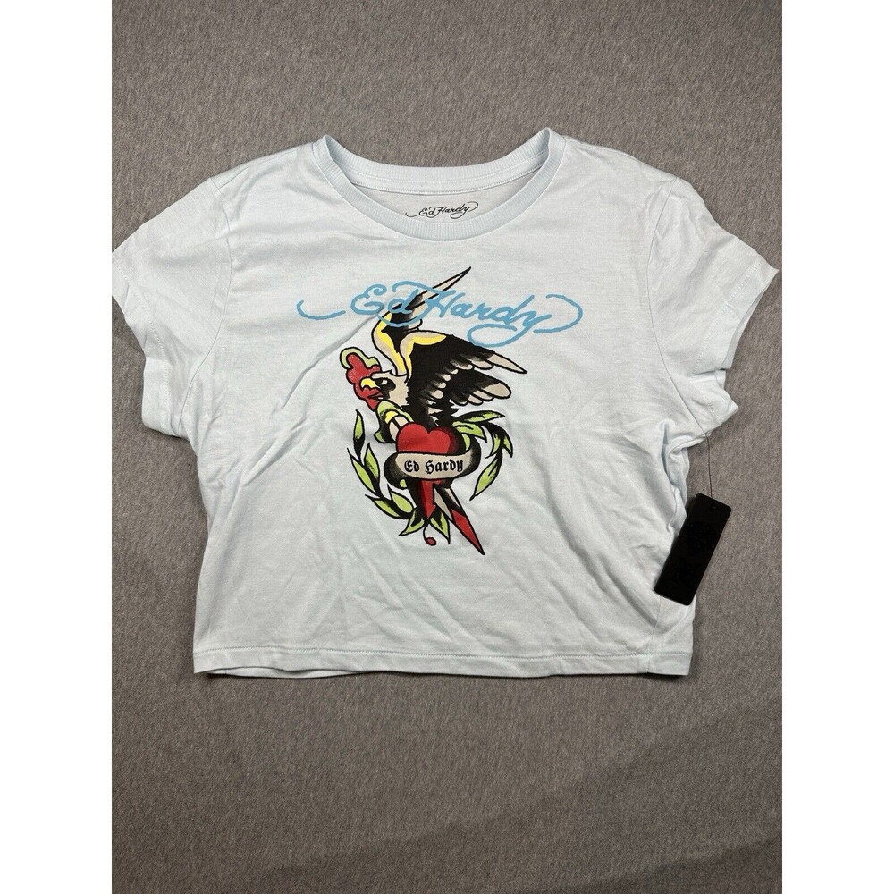 Ed Hardy Crop Top Eagle Heart Baby Tee Womens Size Extra Large